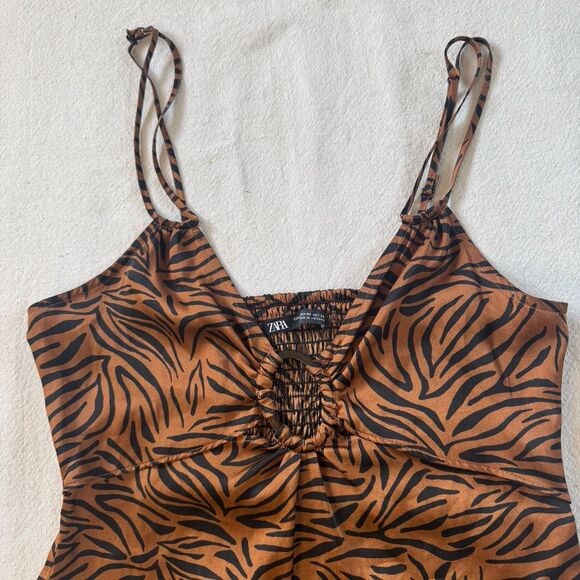 Zara Satin Tiger Print Slip Dress With Side Zipper XS - Picture 2 of 6